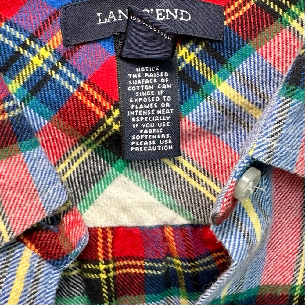 Boy’s Lands' End Flannel Button Down Shirt XL Size 18 Red Blue Christmas Plaid - Picture 3 of 5